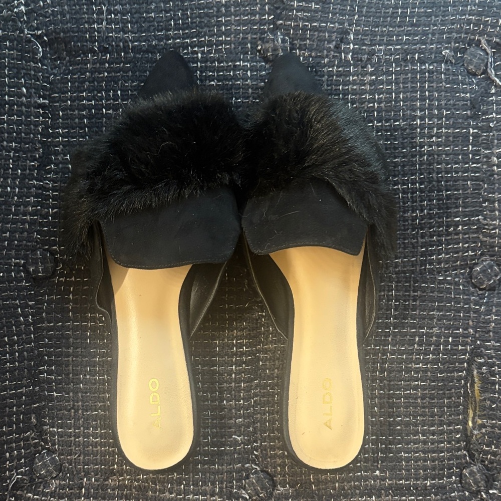 ALDO Black Fur-Accent Women's Mules